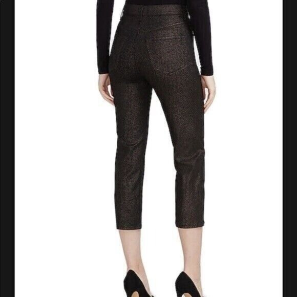 Express Metallic Jeans Womens 0 x26"Inseam Gold Shimmer Straight Super High Rise - Picture 2 of 10